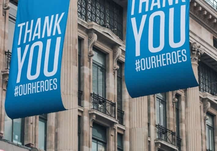 Thank You NHS Banner on Oxford Street Thank You NHS Banner on Oxford Street