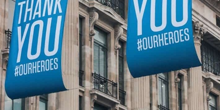 Thank You NHS Banner on Oxford Street Thank You NHS Banner on Oxford Street